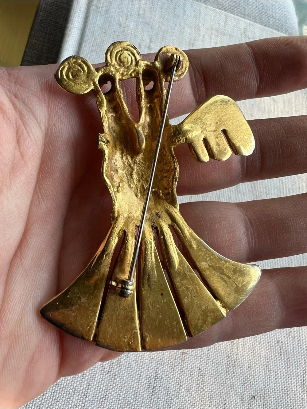Brass Double-Headed Bird Pendant - Gold Tone
